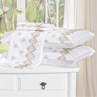 Imagem de Jogo de Lençol Queen Sensualle Bordado 400 Fios Algodão 4 Peças - Branco - 100% algodão