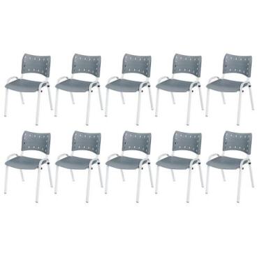 Imagem de Cadeira Iso Base Branco Escola, Escritório Cinza Kit 10 Un - LAURALAN 