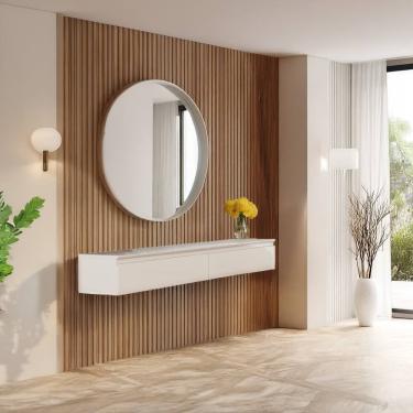 Imagem de Aparador Suspenso Para Hall de Entrada 2 Gavetas 1,35m Aspen Off White EDN