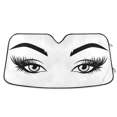Imagem de Sombra de sol feminina para maquiagem de olhos para pára-brisa para carro, carro, SUV, caminhão, janela frontal, dobrável, protetor de pára-sol, bloqueador, raios UV refletem o calor, 139,7 cm x 71,1