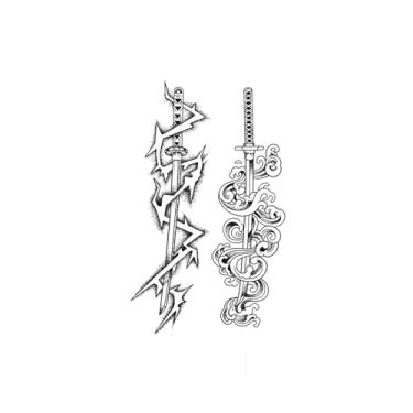 Imagem de Tatuagens temporárias, espada japonesa, onda de relâmpago, tatuagens de relâmpago, duram de 1 a 2 semanas, aparência de tatuagem real, resistentes à água, resiliência,18 x 11 cm