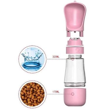 Imagem de Garrafa Bebedouro Comedouro Pet Portátil 2 Em 1 Água E Ração - Portabl