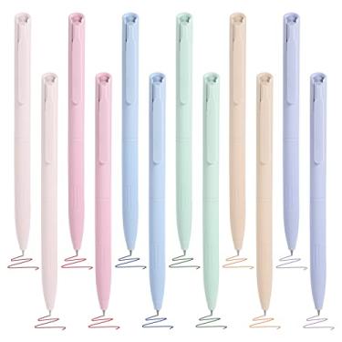 Imagem de BAYTORY 12 canetas de gel coloridas, 6 cores pastel, caneta de tinta retrátil de secagem rápida, ponta fina, 0,5 mm, escrita suave para material escolar, anotações, desenho, papelaria