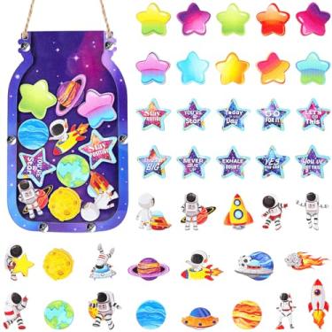 Imagem de Treela Outer Space Reward Mason Jar para crianças, quadro de avisos, gráfico de recompensas, galáxia, crianças, penico, treinamento, pedreiro, tabela, comportamento positivo, para decoração de sala de