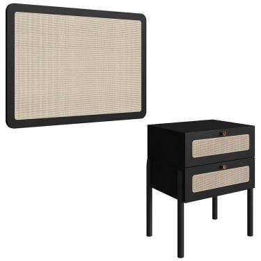 Imagem de Cabeceira Solteiro E Mesa Pés De Madeira Arlo A10 Nero-preto - Mpozenato