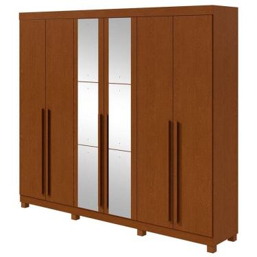 Imagem de Guarda Roupa Casal Bertha 6 Portas 2 Gavetas Frassino com Pés e Espelho - Lopas