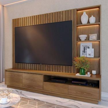 Imagem de Estante para TV Até 82 Polegadas Arraial 4 Gavetas com Led Ripado Amêndoa - Pnr Móveis