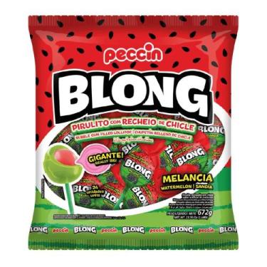 Imagem de Pacote Pirulito Blong Com Recheio de Chicle Sabor Melancia 672g - Pecc