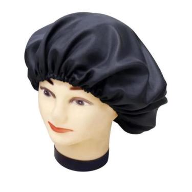 Imagem de Touca Cetim Luxo Tecido Soft Antifrizz Cabelo Dormir Preta - MIXJAM