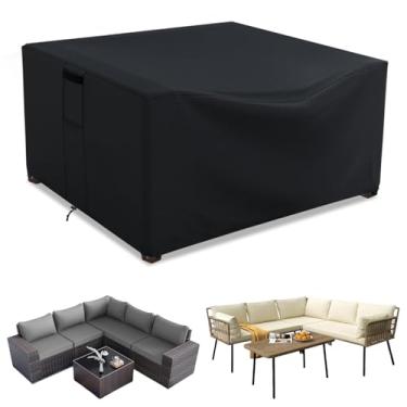 Imagem de HIGHTQURO Capas Para Móveis De Pátio À Prova D'Água, Resistentes, 600D, Áreas Externas, Conjunto Sofá Secional, Resistente A Rasgos E Uv, Preta, 248 Cm Largura, 89 Altura