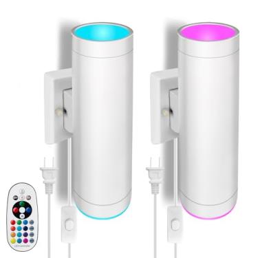 Imagem de Elenora Conjunto De Dois Arandelas Parede: Lâmpada Interna Rgbw 12 W Para Decoração Festa Halloween E Natal, Luzes Led Que Mudam Cor Cima Baixo Com Controle Remoto Quarto Sala Estar, Luminárias Fio