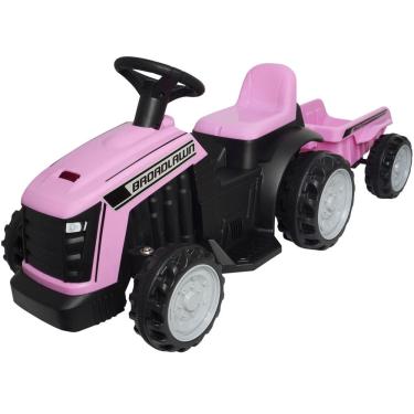 Imagem de Mini Carro Trator com Reboque Caçamba Elétrico 6V Infantil Criança Bateria Rosa Brinqway BW-079RS