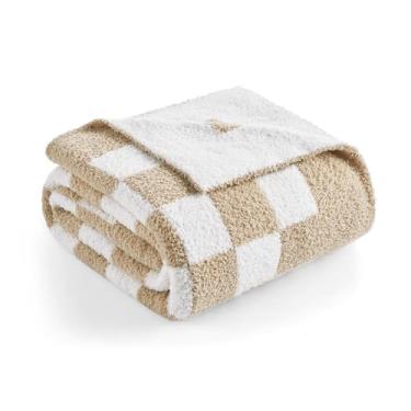 Imagem de Snuggle Sac Cobertor xadrez para sofá, supermacio, aconchegante e quente, manta xadrez reversível para sofá, cama, bege xadrez, 127 x 152 cm