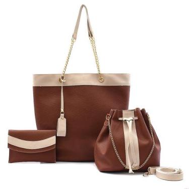 Imagem de Bolsa Feminina Estilo SACO com Porta Óculos - WSHOES, Marrom, Único