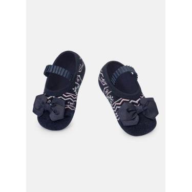 Imagem de Meia Sapatilha Puket com Antiderrapante Bebê Menina Fashion Azul Marin