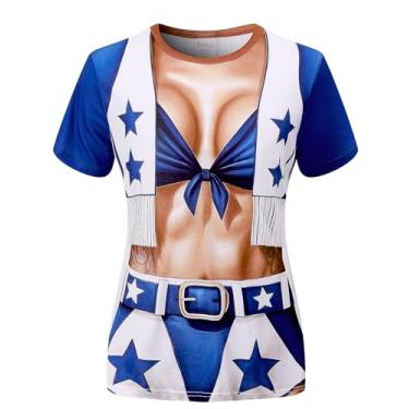 Imagem de Camisetas femininas de manga curta com estampa de biquíni, Cowboy Cheerleader, P