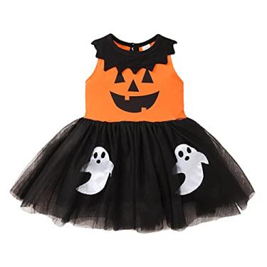 Imagem de Vestido tutu de abóbora sem mangas para meninas, meninas, meninas, roupas de Halloween, Preto, laranja, 3-4 Anos