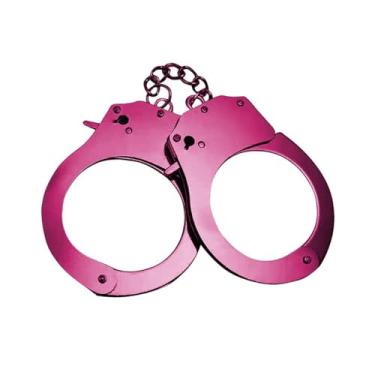 Imagem de Algema Metálica Colorida com Chave e Trava de Segurança | Acessório Erótico para Casais | Jogo Sensual, Fantasias e Momentos Íntimos (Rosa)