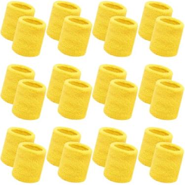 Imagem de Bememo 24 pulseiras de pulso esportivas a granel para homens e mulheres pulseiras de tênis atléticas respiráveis de algodão absorvente elástico felpudo para basquete, beisebol, academia, malhar