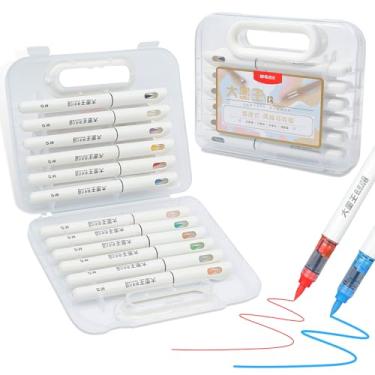 Imagem de M&G Marcadores de tinta acrílica de 12 cores, conjunto de canetas de tinta acrílica com ponta de pincel, marcador à base de água de alta capacidade, materiais de arte para colorir livros, desenho