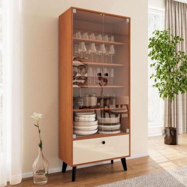 Imagem de Cristaleira Londres 2 Portas 1 Gaveta com Vidro Creme/Freijó - Politor