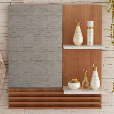 Imagem de Armário de Banheiro 2 Prateleiras Amêndoa/Mármore Branco Bn3614 - Tecn