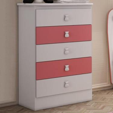 Imagem de Cômoda Infantil 5 Gavetas Rosa 1340 - Percasa