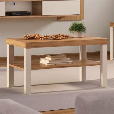 Imagem de Mesa de Centro Zoom 1 Prateleira Carvalho/Off White - Pnr Móveis, Bege