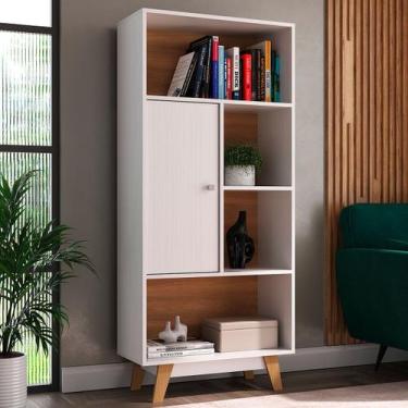 Imagem de Estante para Livros 1 Porta 4 Nichos Branco/Nogal - Hecol Móveis, Bran