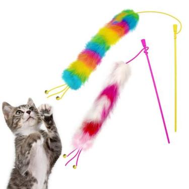 Imagem de Brinquedo Cat Wand Lepawit Rainbow com sinos e cauda peluda macia, pac