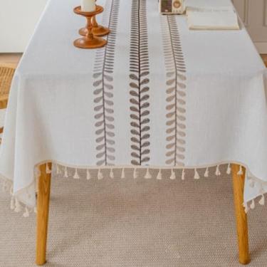 Imagem de KAIJIE Toalha de mesa Home Fashions de algodão e linho, estampa de folhas com borlas, para uso formal ou diário, 140 x 300 cm, cor café