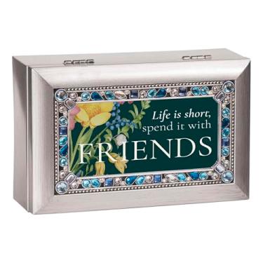 Imagem de Cottage Garden Caixa de joias com foto musical toca o vento sob minhas asas 10 x 15 cm acrílico e vidro Life Is Short Spend It With Friends