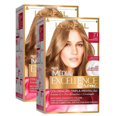 Imagem de Kit 2 Tintura Creme Imédia Excellence L`oréal Louro Acinzentado 7.1 Kit