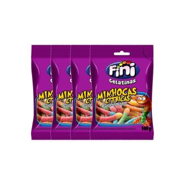 Imagem de Kit 4 Balas de Gelatina Fini Minhocas Cítricas diversas 100g