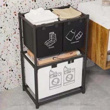 Imagem de Cesto de Roupa Suja Organizador 3 Divisórias Lavanderia Metal - TOP RI