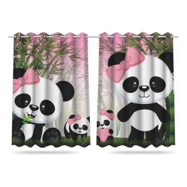 Imagem de Cortina Infantil Quarto Criança Panda Rosa 2,60x1,50m - Decorando e Gr