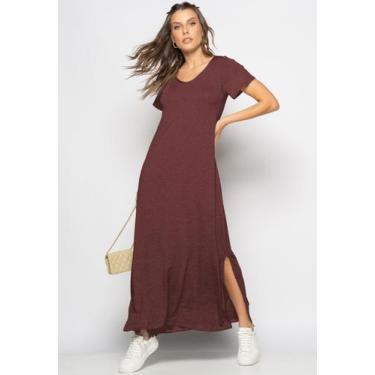 Imagem de Vestido Longo Manga Curta Malha Marrom Salvatore Fashion, P