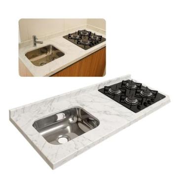 Imagem de Pia de Cozinha Mármore Branco 150cm Espaço Cooktop e Cuba - Rainha dos