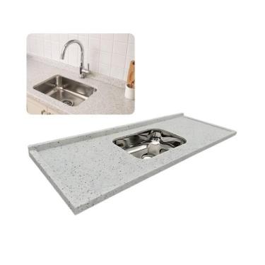 Imagem de Pia de Cozinha Pitaya Granito Branco 54x180cm com Cuba Inox - Rainha d