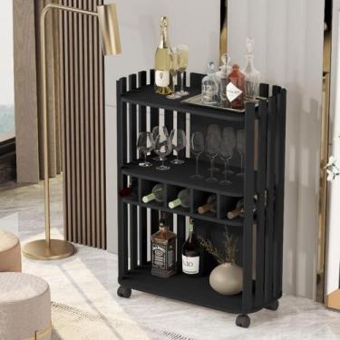 Imagem de Aparador Luxo Com Adega Ripado Preto - Drop de Casa