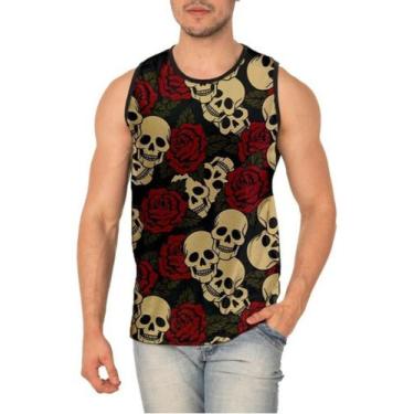 Imagem de Camiseta Regata Caveiras Caveira Com Rosas Flores Ref:14 - smoke, Pret