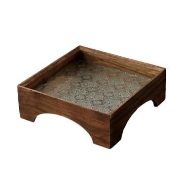 Imagem de AFXGUSD Bandeja de Servir Bandeja de Bolo Bandeja de Armazenamento Bandeja Organizadora de Mesa de Madeira E Vidro com Base Texturizada Adequada para Armazena, 20 Cm X 20 Cm, Tamanho real