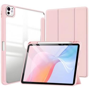 Imagem de Capa para iPad Pro 11 Polegadas M5/M4 (2025/2024) 6ª/5ª Geração Capinha Protetora Fina Capa Traseira Transparente Proteção com Suporte para Lápis - Rosa