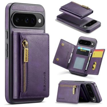 Imagem de Capa carteira de couro magnética 2 em 1 para Google Pixel 10 Pro com bloqueio de RFID, design de carteira com zíper removível com 4 compartimentos para cartão, compatível com carregamento sem fio