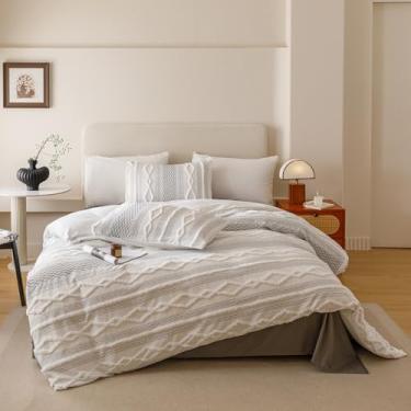 Imagem de Cottonight Conjunto de edredom boêmio, branco, preto, casinha de fazenda, adornado, macio, bohemain, chique, cobertor bordado, rústico, luxuoso, macio, 3 peças, conjunto de cama para mulheres e homens