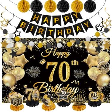 Imagem de Faixa de decoração de festa de aniversário para 30/40/50/60 (preto e dourado, aniversário de 70 anos)