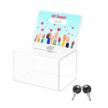 Imagem de Uniclife Caixa de doação de acrílico para arrecadação de fundos, caixa de sugestões transparente de 16 x 11,7 x 10 cm, com compartimento e fechadura, recipiente de armazenamento de plástico com