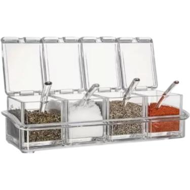 Imagem de Kit com 2 Porta Condimentos em Acrílico Organizadores, 4 Potes com Tampa Transparente