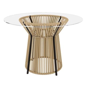 Imagem de Mesa Redonda com Tampo de Vidro 120cm Valencia Preto/Bege