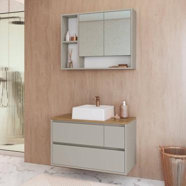 Imagem de Conjunto para Banheiro Gabinete Suspenso 80cm com Cuba e Espelheira Belarus Arenas